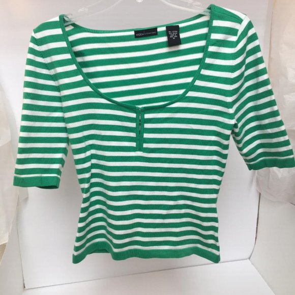 Moda International deep scoopneck striped knit top - Picture 1 of 8